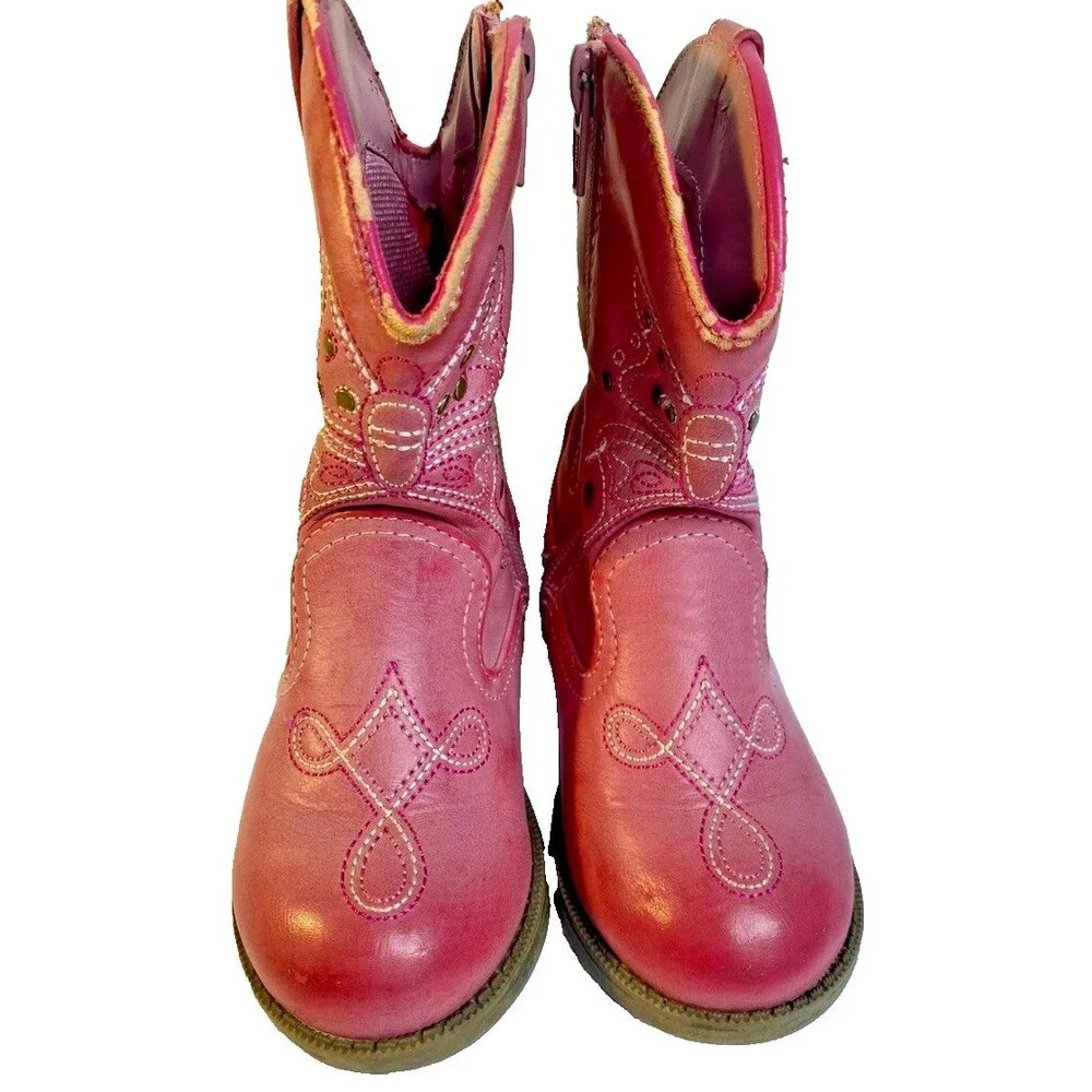 Cherokee Girls Pink Side Zip Round Toe Comfort Casual Cowgirl Western Boot Sz 8T